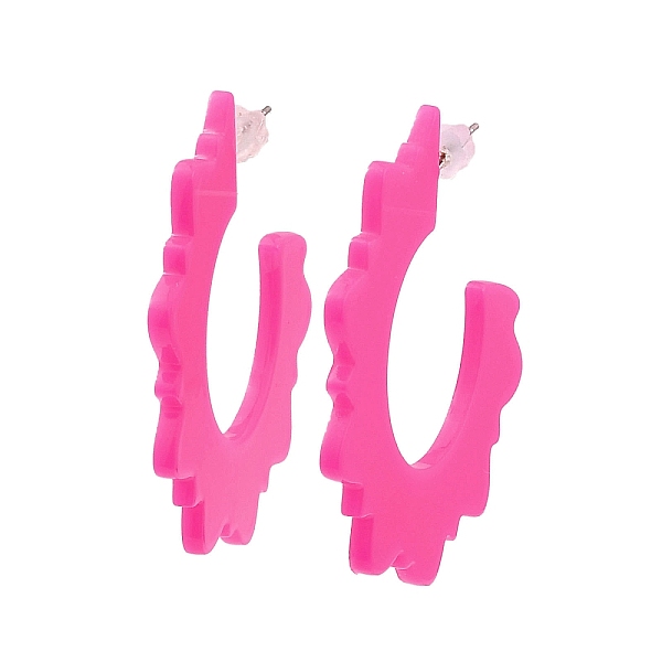 

PandaHall Acrylic Sun Stud Earrings, Half Hoop Earrings with 304 Stainless Steel Pins, Fuchsia, 44.5x2mm Acrylic Sun Pink