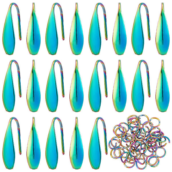 

PandaHall DICOSMETIC 50Pcs 316 Stainless Steel Earring Hooks, with 50Pcs 304 Stainless Steel Jump Rings, Rainbow Color, 19~21x4.5mm, Hole...
