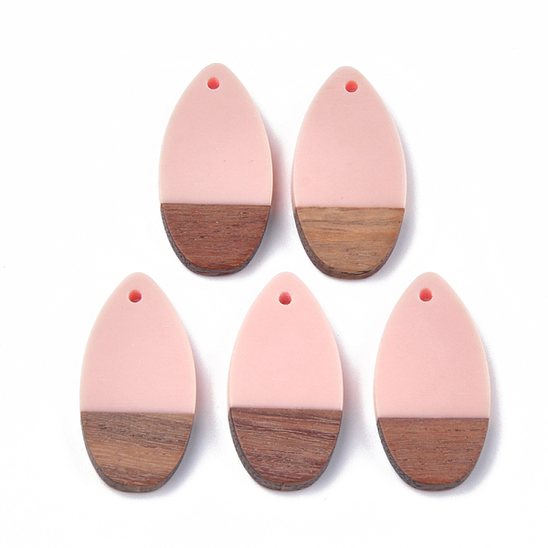 

PandaHall Resin & Wood Pendants, teardrop, Pink, 31x16x3.5~4mm, Hole: 1.5mm Resin+Wood Teardrop Pink