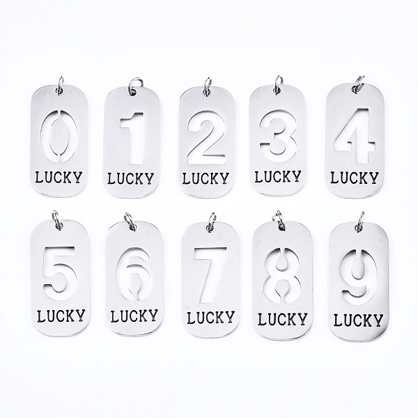 

PandaHall 201 Stainless Steel Pendants, Laser Cut, with Jump Rings, Rectangle with Number and Word LUCKY, Stainless Steel Color, Mixed...