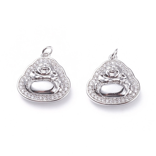 

PandaHall Brass Micro Pave Cubic Zirconia Pendants, with Soldered Jump Rings, Buddha, Clear, Platinum, 15.5x15x3mm, Hole: 2.2mm Brass+Cubic...