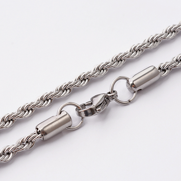 

PandaHall 304 Stainless Steel Rope Chain Necklaces, with Lobster Claw Clasps, Stainless Steel Color, 20.7 inch(52.6cm) 304 Stainless Steel