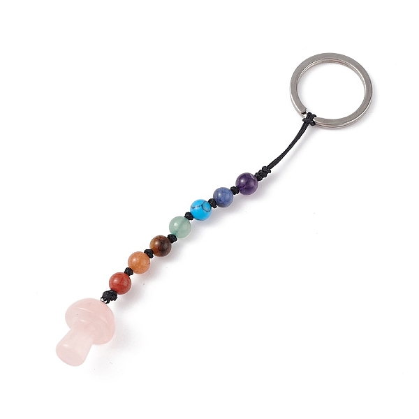 

PandaHall 7 Chakra Gemstone Beads Keychain, Natural Rose Quartz Mushroom Charm Keychain for Women Men Hanging Car Bag Charms, 13.3cm Rose...