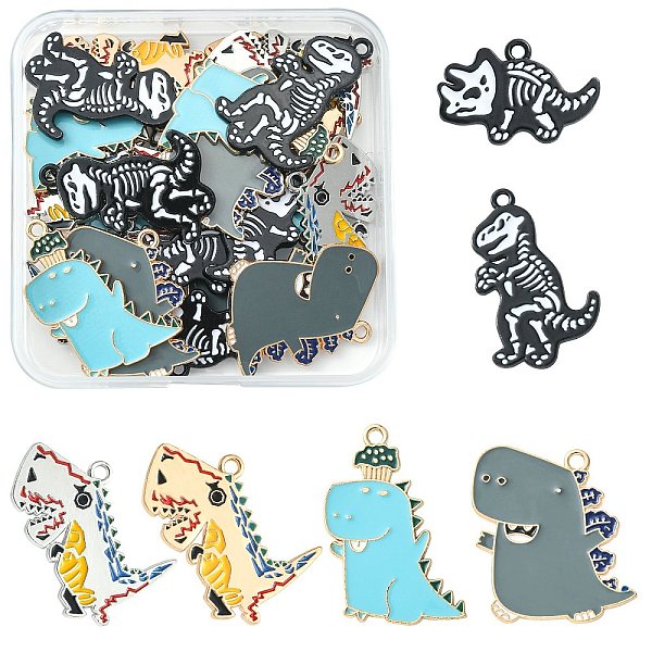 

PandaHall 24Pcs 6 Styles Alloy Enamel Pendants, Dinosaur Charm, Mixed Color, 17.5~33.5x21.5~27x1.5~2mm, Hole: 1.5~2mm, 4pcs/style..., Multicolor