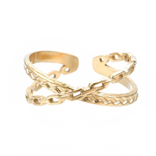

PandaHall 304 Stainless Steel Criss Cross Open Cuff Ring, Chunky Ring for Women, Golden, US Size 6 3/4(17.1mm) 304 Stainless Steel