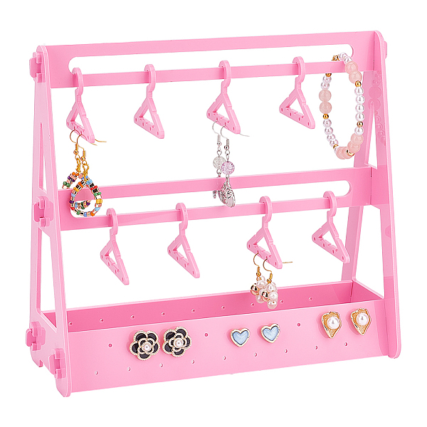 

PandaHall 1 Set Opaque Acrylic Earring Display Stands, Coat Hanger Shape, Pink, 14pcs/set, 1 set/box Acrylic Pink