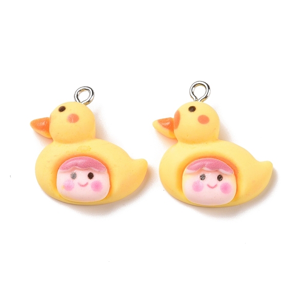 

PandaHall Opaque Resin Pendants, with Platinum Tone Iron Loops, Duck with Smilling Face, Yellow, 22.5x22x7mm, Hole: 2mm Iron+Resin Duck...