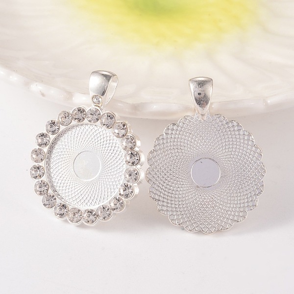 

PandaHall Flat Round Alloy Rhinestone Pendant Cabochon Settings, Cadmium Free & Lead Free, Silver Color Plated, Crystal, Tray: 20mm..., Clear