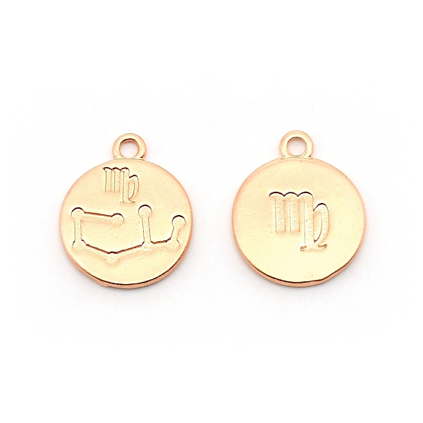 

PandaHall Alloy Pendants, Flat Round with Constellation, Matte Coffee Golden, Virgo, 20x16.5x1.5mm, Hole: 2mm Alloy Virgo