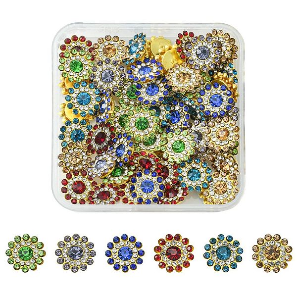 

PandaHall 60Pcs 6 Colors Rhinestone Buttons, with Golden Tone Iron Findings, Flower, Mixed Color, 14x5mm, 10pcs/color Glass Rhinestone..., Multicolor