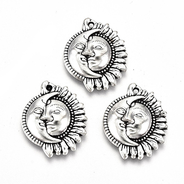 

PandaHall Tibetan Style Alloy Pendants, Lead Free & Cadmium Free, Half Sun with Moon, Antique Silver, 20x16x3.5mm, Hole: 1mm Alloy Sun