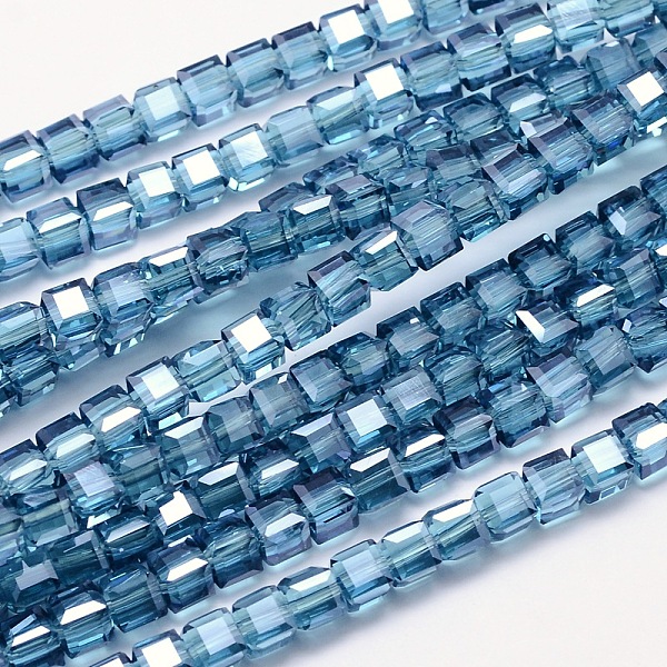 

PandaHall Faceted Cube Pearl Luster Plated Electroplate Glass Beads Strands, Cornflower Blue, 5.5x5.5x5.5mm, Hole: 1mm, about 94pcs/strand...