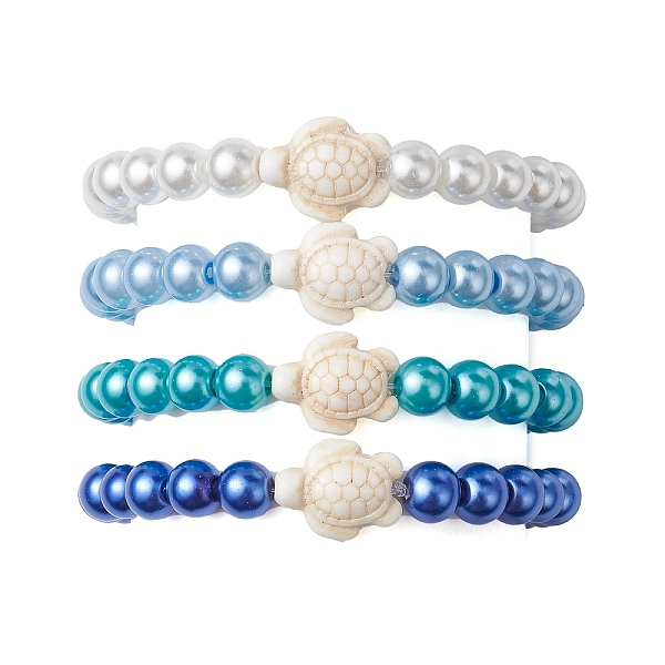 

PandaHall 4Pcs 4 Colors Summer Dyed Synthetic Turquoise Turtle Bracelets, Beach Round Glass Pearl Beaded Stretch Bracelets for Women, Mixed..., Multicolor