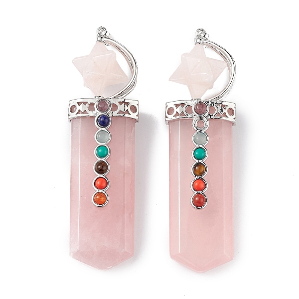

PandaHall Chakra Themed Natural Rose Quartz Big Pendants, Faceted Sword Charms, with Rack Plating Platinum Plated Brass Findings, Cadmium...