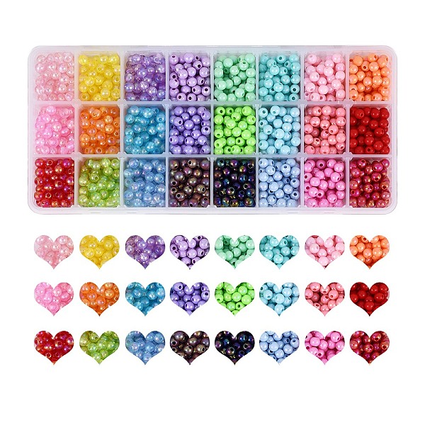 

PandaHall 1800pcs 24 Colors Opaque & Transparent Acrylic Beads, AB Color Plated, Round, Mixed Color, 6x5mm, Hole: 1.8mm, about 75pcs/color..., Multicolor