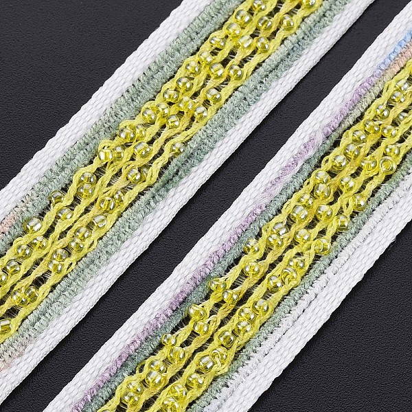 

PandaHall Nylon Ribbon, with Glass Seed Beads, Yellow, 3/4 inch(19~20mm) Nylon None Yellow