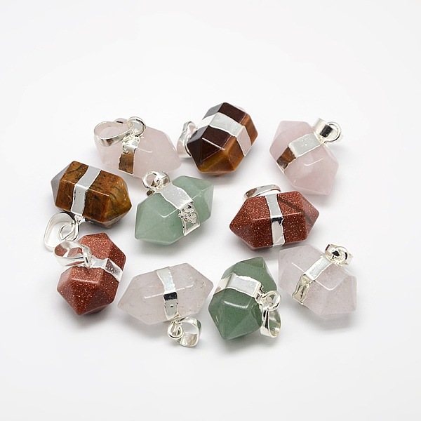 

PandaHall Natural & Synthetic Double Terminated Pointed Gemstone Pendants, with Silver Color Plated Brass Findings, Mixed Stone, 17x22x13mm...