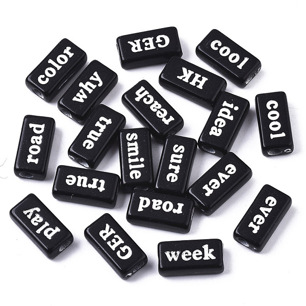 

PandaHall Opaque Acrylic Beads, with Enamel, Rectangle with Inspirational Words, White, Black, 15x7.5x5mm, Hole: 3mm, about 1184pc/500g...