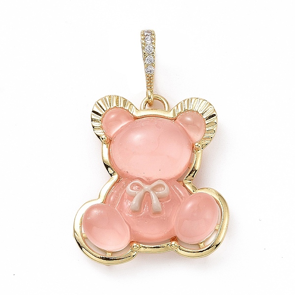 

PandaHall Translucent Resin Pendants, Bear with Bowknot Charm, with Brass Micro Pave Clear Cubic Zirconia, Cadmium Free & Lead Free, Real...