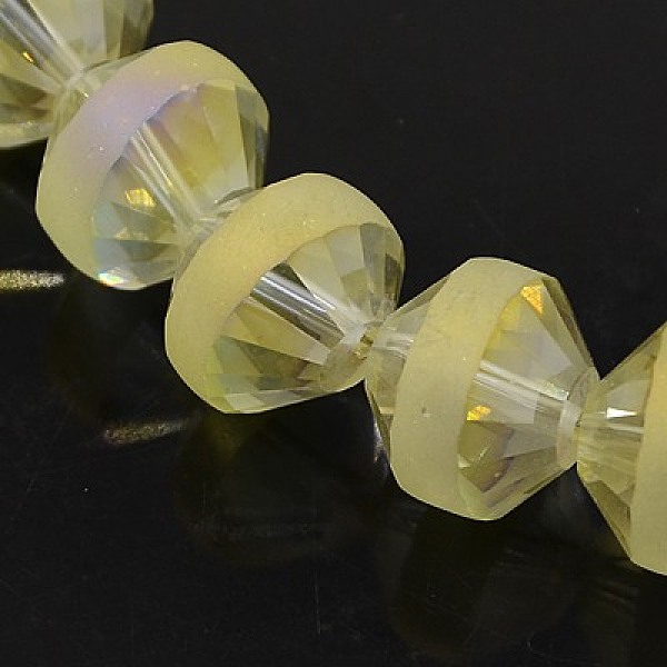 

PandaHall Electroplate Glass Beads Strands, Full Rainbow Plated, Frosted, Bicone, Champagne Yellow, 12x10mm, Hole: 1mm, about 50pcs/strand...