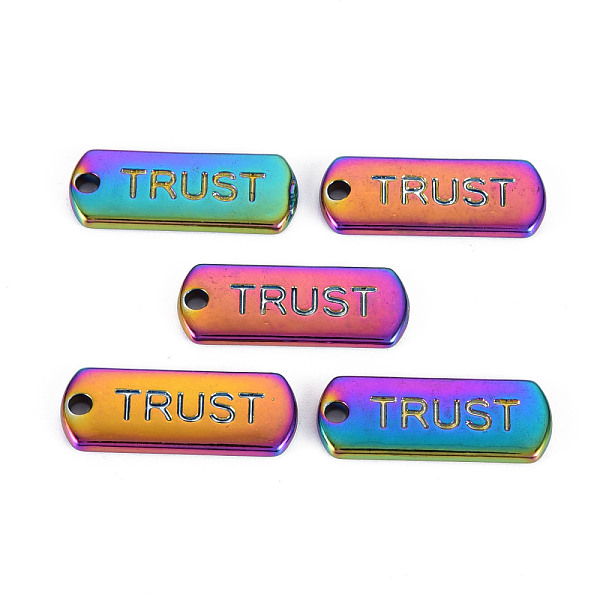 

PandaHall Rainbow Color Alloy Charms, Cadmium Free & Nickel Free & Lead Free, Oval with Trust, 21x8x1.8mm, Hole: 1.6mm Alloy Oval