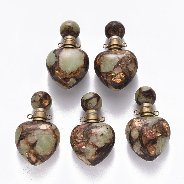 

PandaHall Heart Assembled Synthetic Bronzite and Aqua Terra Jasper Openable Perfume Bottle Pendants, with Brass Findings, Dyed, Golden...