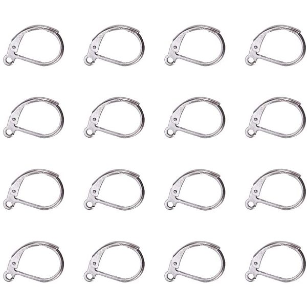 60 Pcs 304 Stainless Steel Lever Back Earring Hooks Earwire With Open Loop 15x10mm For Jewelry Making