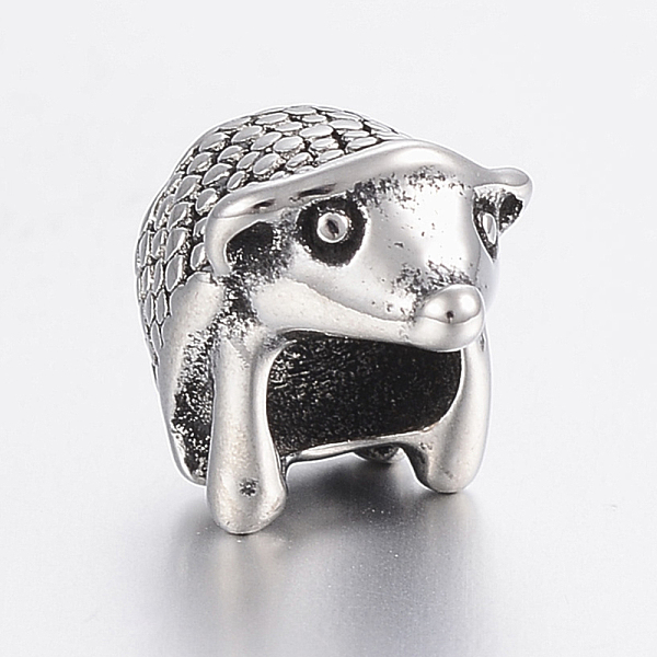 PandaHall 304 Stainless Steel European Beads, Large Hole Beads, Hedgehog, Antique Silver, 11x8x10mm, Hole: 5mm 304 Stainless Steel Other...