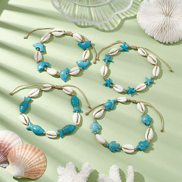 

PandaHall Natural Mixed Cowrie Shell with Synthetic Turquoise Beaded Anklets, Mixed Shapes, Inner Diameter: 2-1/8~~3-7/8 inch(5.45~9.85cm)...