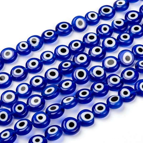 

PandaHall Handmade Evil Eye Lampwork Flat Round Bead Strands, Blue, 8x3.2mm, Hole: 1mm, about 49pcs/strand, 14.56 inch Lampwork Evil Eye...