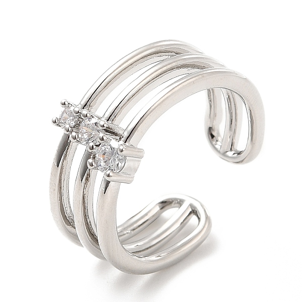 

PandaHall Clear Cubic Zirconia Triple Line Open Cuff Ring, Rack Plating Brass Jewelry for Women, Cadmium Free & Lead Free, Platinum, US Size...