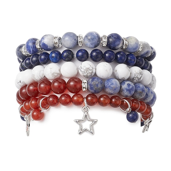 

PandaHall 5Pcs 5 Style Natural Mixed Gemstone Round Beaded Stretch Bracelets Set, Stackable Bracelets with Star Alloy Charms, Inner Diameter...