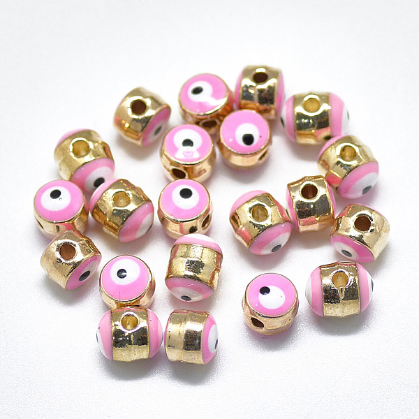 

PandaHall Alloy Enamel Beads, Column with Evil Eye, Light Gold, Pink, 5.5x6x6mm, Hole: 1.4mm Alloy+Enamel Column Pink