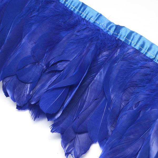 

PandaHall Fashion Goose Feather Cloth Strand Costume Accessories, Blue, 100~180x38~62mm, about 2m/bag Feather Feather Blue