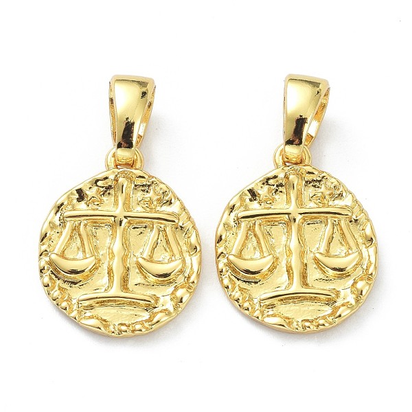 

PandaHall Brass Pendants, Twelve Constellations Series, Flat Round, Golden, Libra, 17x14.5x2.5mm, Hole: 4x6mm Brass Libra