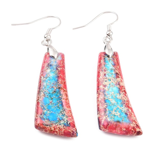 

PandaHall Natural Regalite/Imperial Jasper/Sea Sediment Jasper Dangle Earrings, with Brass Earring Hooks, Dyed, Trapezoid, Platinum, Red...