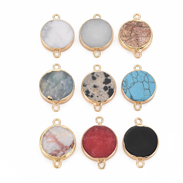 

PandaHall Natural Mixed Stone Connector Charms, with Light Gold Plated Brass Loops, Flat Round, 24~26x17x4~4.5mm, Hole: 1.6mm Mixed Stone...