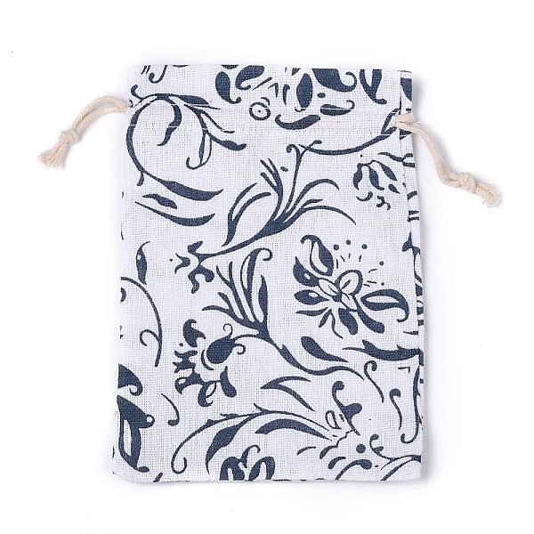 PandaHall Burlap Pouches, Polyester Drawstring Bags, Flower Pattern, Blue, 18.5x13mm Burlap Flower Blue