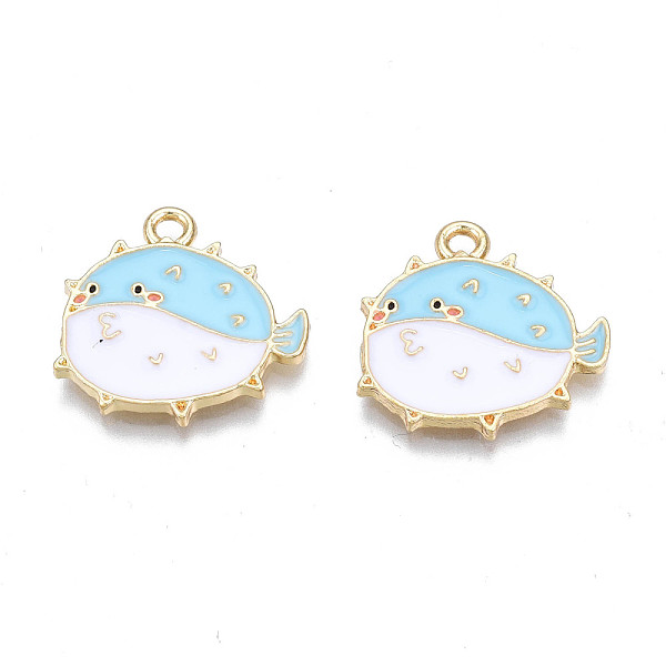 

PandaHall Alloy Enamel Fish Pendants, Cadmium Free & Nickel Free & Lead Free, Light Gold, Balloonfish, Sky Blue, 17x18x1.5mm, Hole: 1.6mm...