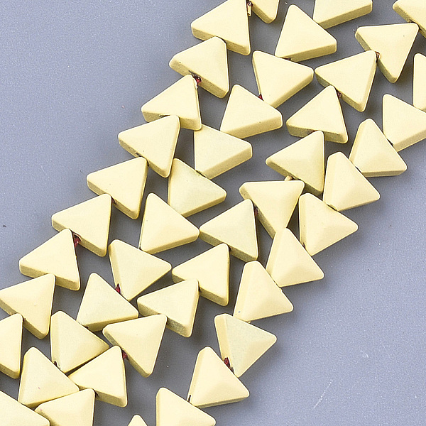 

PandaHall Spray Painted Non-magnetic Synthetic Hematite Beads Strands, Triangle, Champagne Yellow, 6x7x3.5mm, Hole: 0.8mm, about...