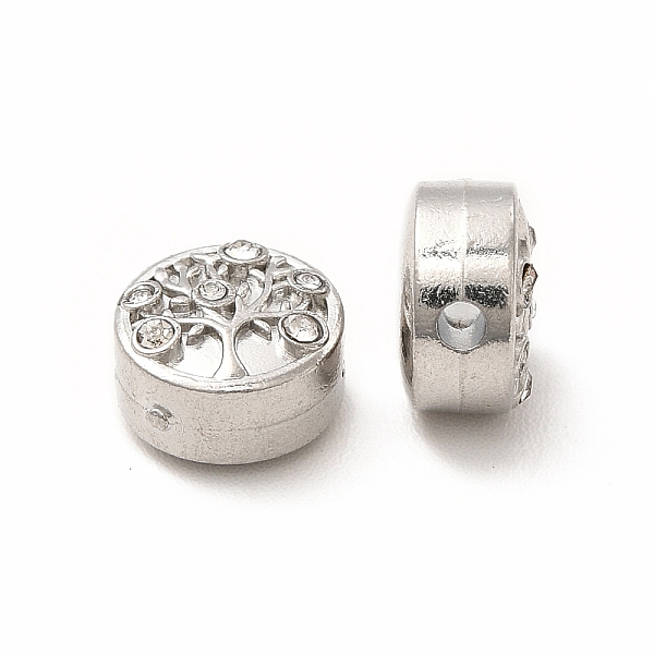 

PandaHall 316 Surgical Stainless Steel with Crystal Rhinestone Beads, Flat Round with Tree of Life Pattern, Stainless Steel Color, 8x5mm..., Clear