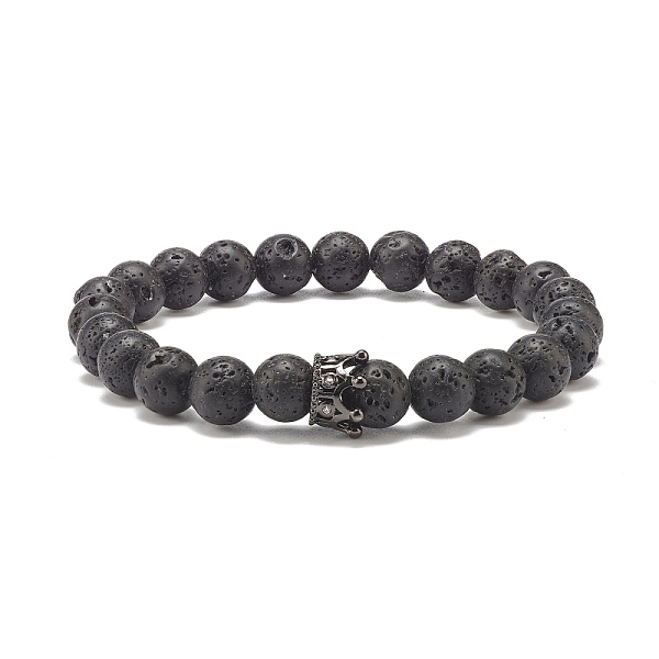 

PandaHall Natural Lava Rock Round Beaded Stretch Bracelet with Clear Cubic Zirconia Crown, Essential Oil Gemstone Jewelry for Women...