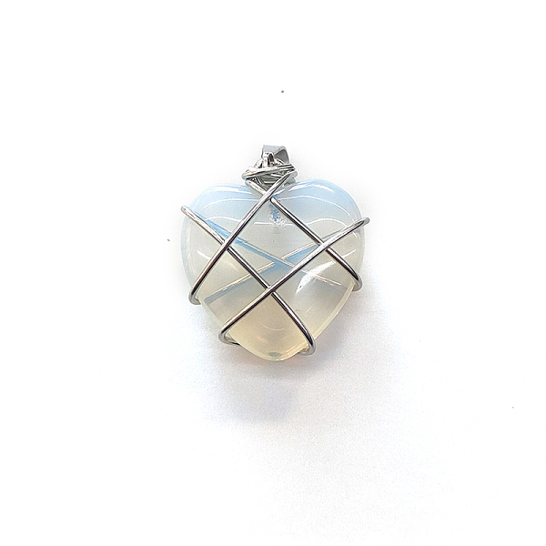 

PandaHall Opalite Copper Wire Wrapped Pendants, Heart Charms, Silver Color, 20mm Opalite Heart