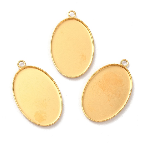

PandaHall 304 Stainless Steel Pendant Cabochon Settings, Plain Edge Bezel Cups, Oval, Golden, Tray: 30X20mm, 35x21x1.8mm, Hole: 2.3mm 304...
