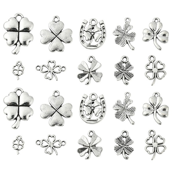 

PandaHall 100Pcs 10 Styles Tibetan Style Alloy Pendants, Cadmium Free & Lead Free, Clover, Antique Silver, 17x11x1.5mm, Hole: 2mm...