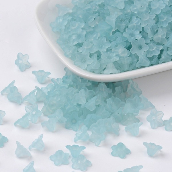 

PandaHall Transparent Acrylic Beads, Flower, Frosted, Light Blue, 10x5mm, Hole: 1mm, about 420pcs/50g Acrylic Flower Blue