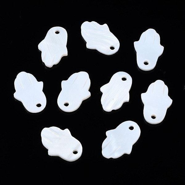 

PandaHall Freshwater Shell Pendants, Hamsa Hand/Hand of Miriam, Seashell Color, 14.5x10x2mm, Hole: 1.5mm Freshwater Shell Palm