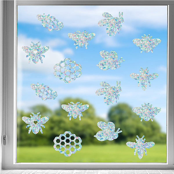 

PandaHall GORGECRAFT 16Pcs Bee Window Clings Honeycomb Windows Decals Anti-Collision 3D Rainbow Prism Film Decorative Static Stickers Sun...