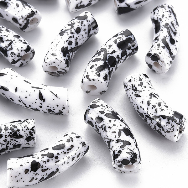 

PandaHall Opaque Spray Painted Acrylic Beads, Two Tone, Curved Tube, White, 36x13.5x11.5mm, Hole: 4mm, about 148pcs/500g Acrylic Tube White