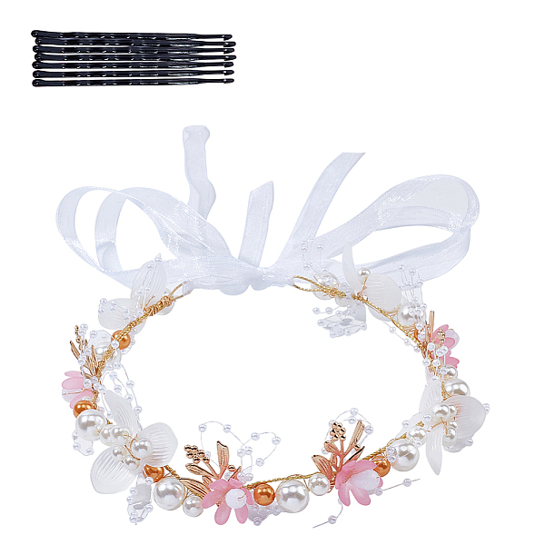 

PandaHall Wedding Party Beach Bridal Decorative Hair Accessories, Alloy Flower Headbands, with Plastic Beads, Pink, 380~383x33x14mm Alloy...